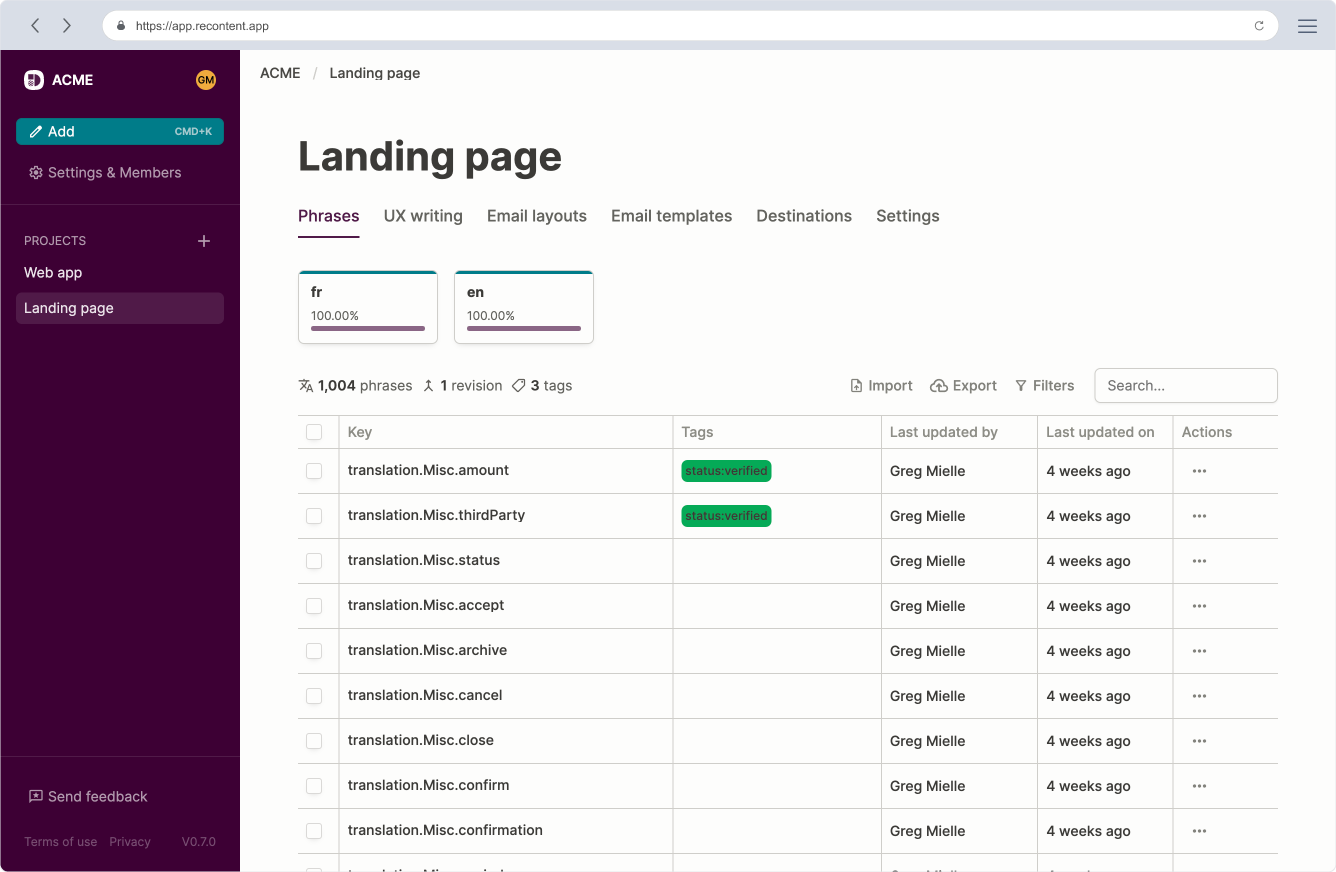 Localization platform shared workspace