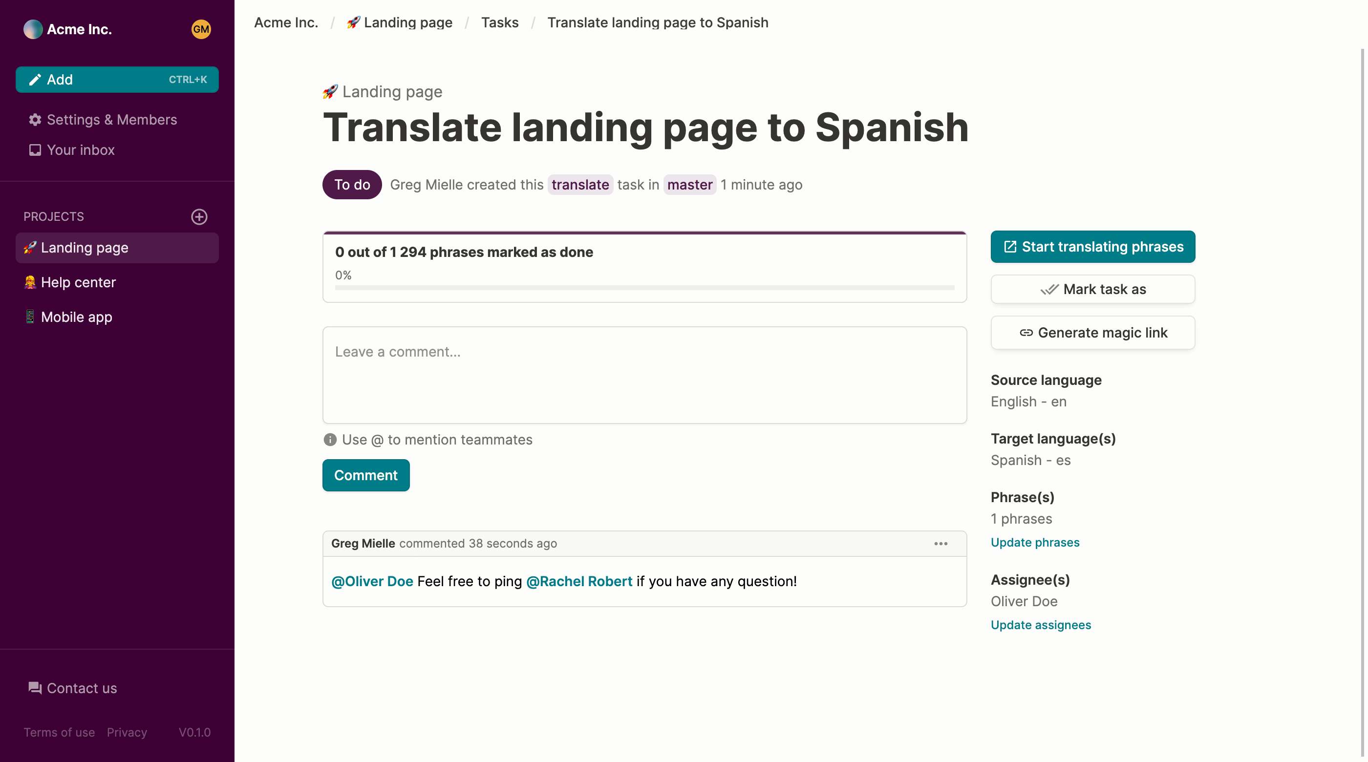 Collaborate on translations for web apps with tasks